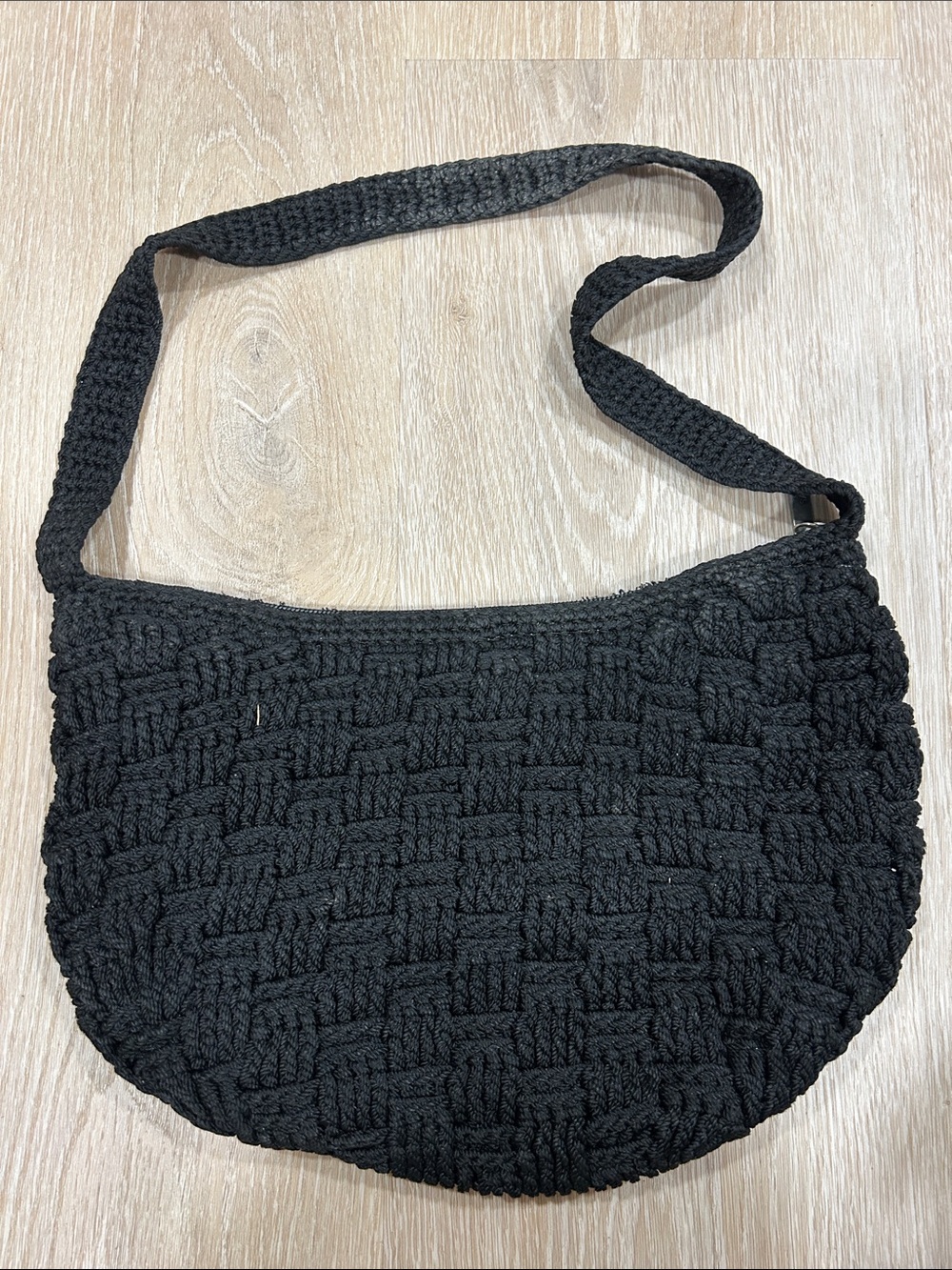 The Sak Black Crochet Shoulder Bag with Woven Texture